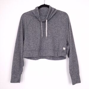 Vuori Halo Crop Funnel Neck sweatshirt Dreamknit stretch wicking heathered gray